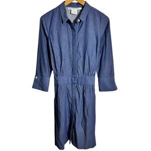 Gretchen Scott Blouson Dress Women S Chambray Blue Minimal Preppy Wash & Wear